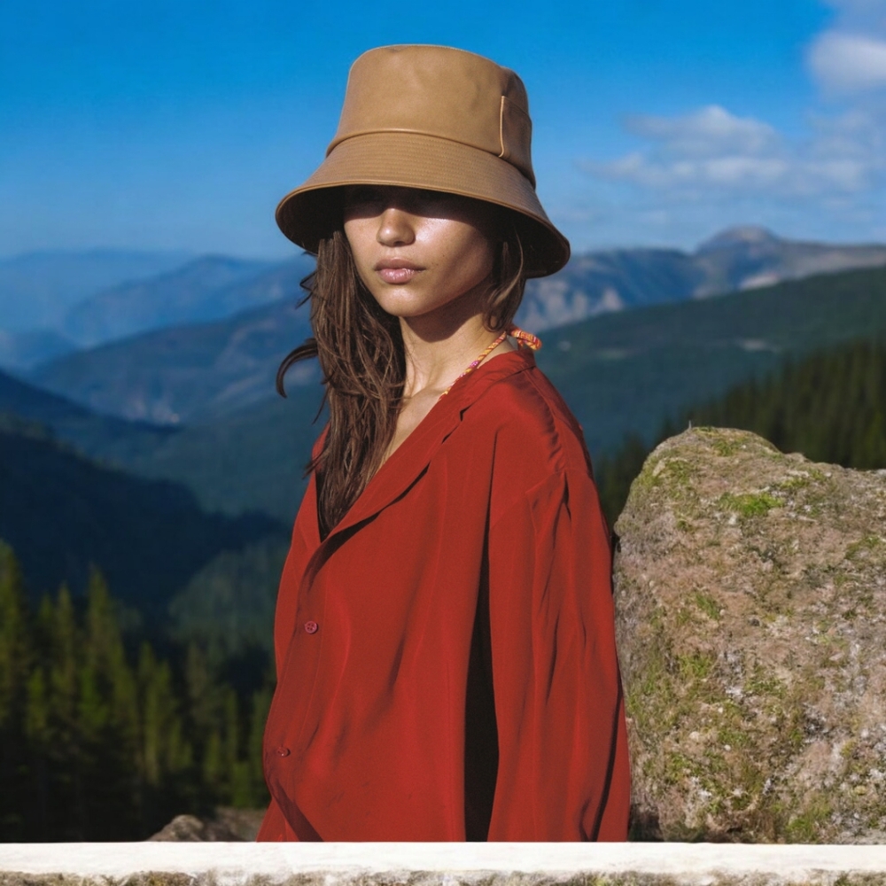 LACK OF COLOR WAVE BUCKET HAT- TAN VEGAN LEATHER SIZE 58CM M/L